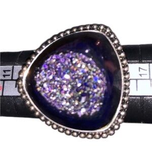 Vintage 925 Sterling Silver Purple Druzy Ring Size 6 1/2